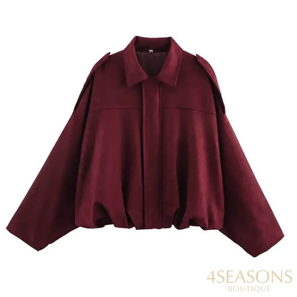 RAFZNB Women’s Bomber Jackets Coats Fashion Turn-down Collar Long Sleeve Loose Coats Vintage Female Outerwear Chic Tops