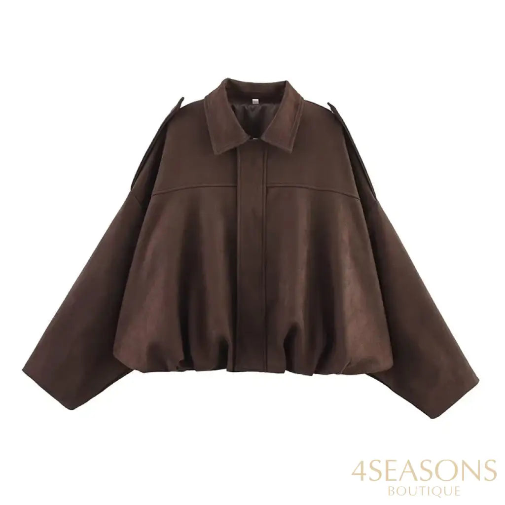 RAFZNB Women’s Bomber Jackets Coats Fashion Turn-down Collar Long Sleeve Loose Coats Vintage Female Outerwear Chic Tops