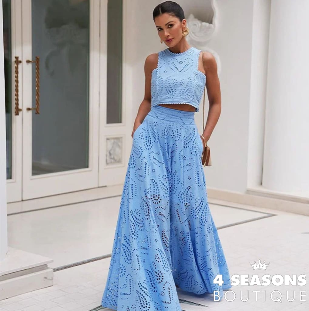 Briana Lace Elegant Cutout Top and Skirt Set