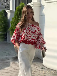 White with red print