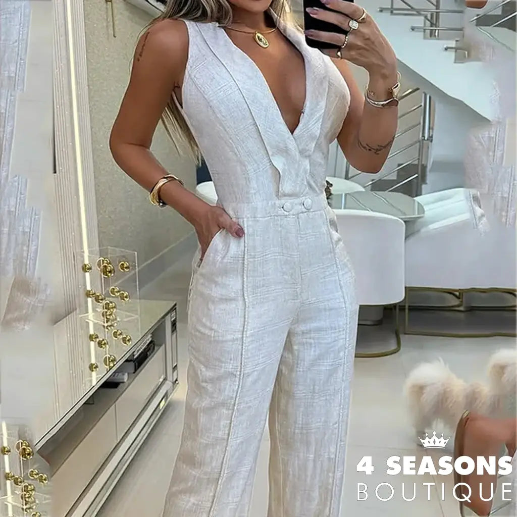 Wefads Women Wide Leg V-Neck Sleeveless Jumpsuits Straight Jumpsuit Commute Holdiay Lady Romper
