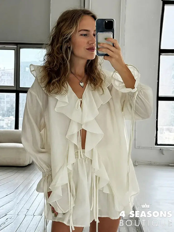 Samaria Set Beige (Blouse with Shorts) / S