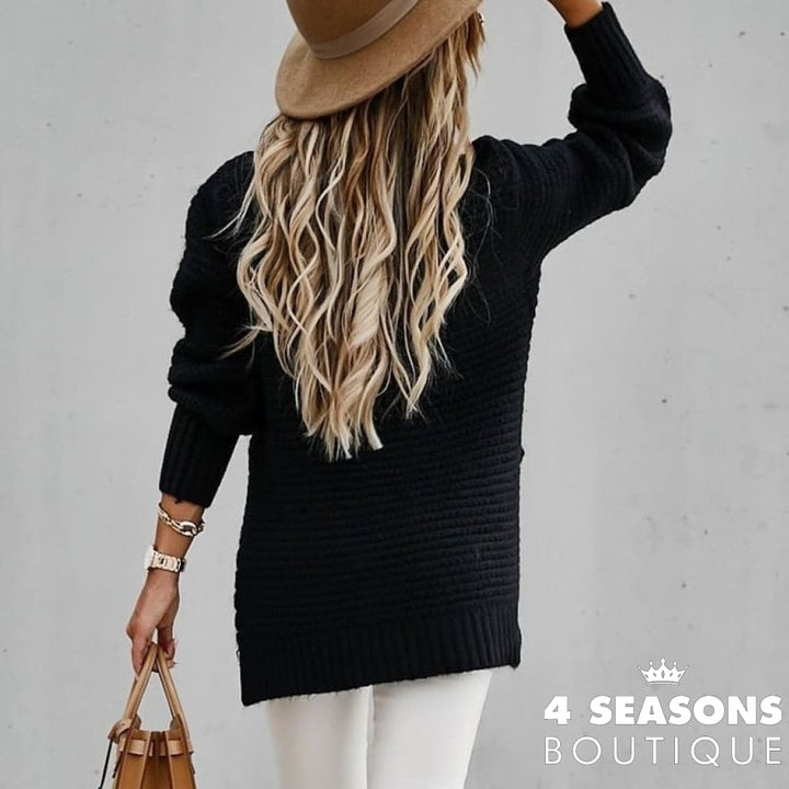 Women&#39;s Knitted Sweater Fashion Round Neck Lantern Long-Sleeved Pullover Blouse Ladies Winter