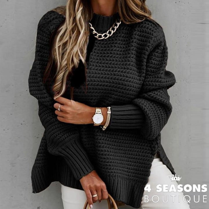 Women&#39;s Knitted Sweater Fashion Round Neck Lantern Long-Sleeved Pullover Blouse Ladies Winter