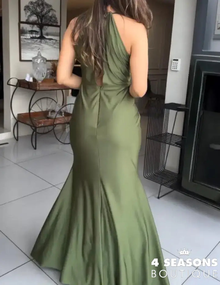 Womens Dresses 2025 New Satin Sleeveless Hollow Out Twist Front Evening Dress Tied Detail Backless Zipper Back Mermaid