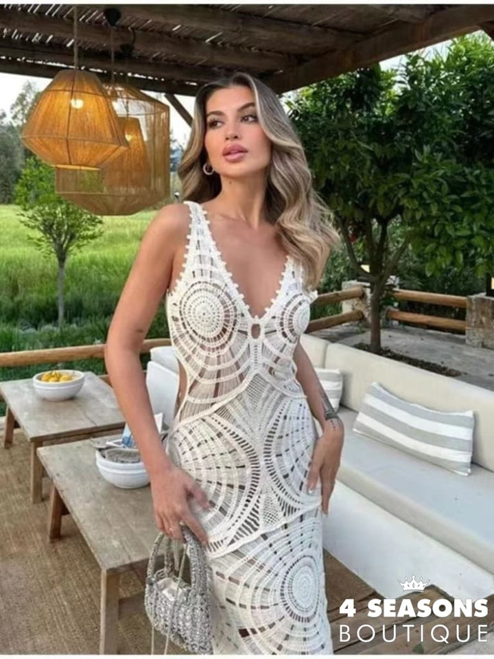 Vestido Crochê Idina Branco Gelo / Único (Servindo P Ao Gg)