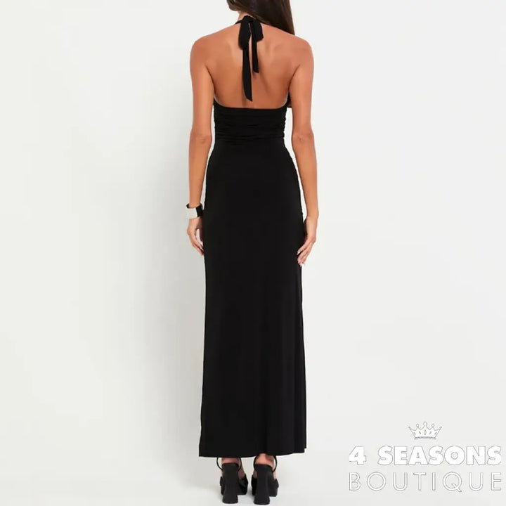 Sexy Hollow Out Maxi Dress For Women 2024 Summer Fashion Bow Halter Sleeveless Bodycon Evening